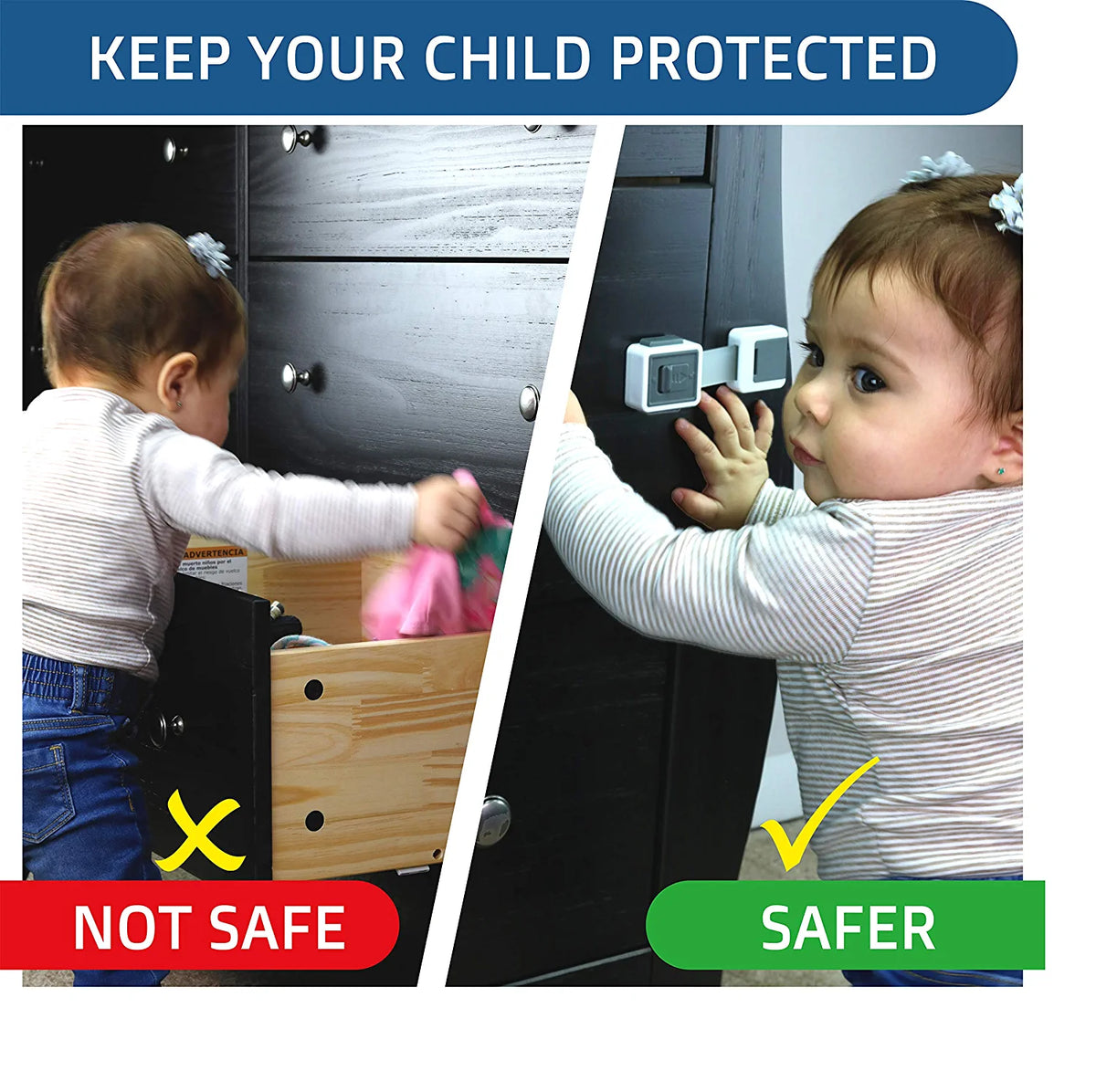 New Version Child Safety Locks 4Pack. Baby Proof Drawers wi