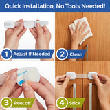 Child Safety Strap Locks -VALUE PACK (10 Pack) Baby Locks for Cabinets and Drawers, Toilet, Fridge & More. 3M Adhesive Pads. Easy Installation, No Drilling Required, White/Gray