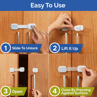 Child Safety Strap Locks -VALUE PACK (10 Pack) Baby Locks for Cabinets and Drawers, Toilet, Fridge & More. 3M Adhesive Pads. Easy Installation, No Drilling Required, White/Gray