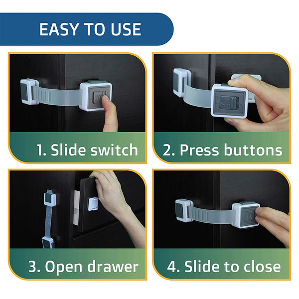 Cabinet Locks Child Safety Latches - Quick and Easy Adhesive Baby Proofing