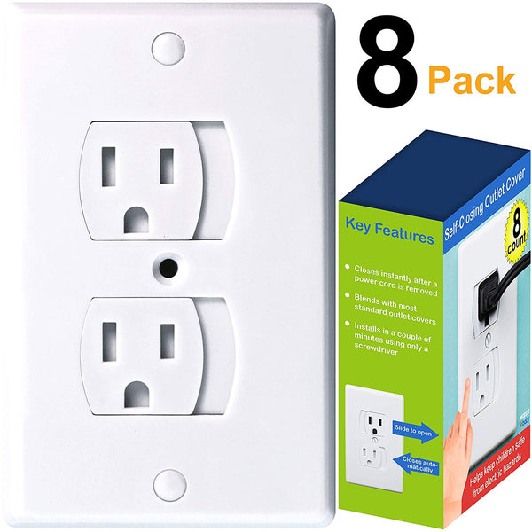 Universal Self-Closing Outlet Covers | Babyproofing Covers for Baby, Toddler and Children Safety (8 Pack)