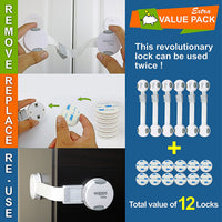 Reusable Child Safety Lock Set (6 Pack + 12 Pads) | Babyproofing Latches